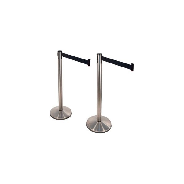 Visiontron Retracta-Belt PRIME Stainless Steel Stanchions, 40inH, 10'L Black Retractable Belt, 2/Pack 100SS1-BK-2PK - main